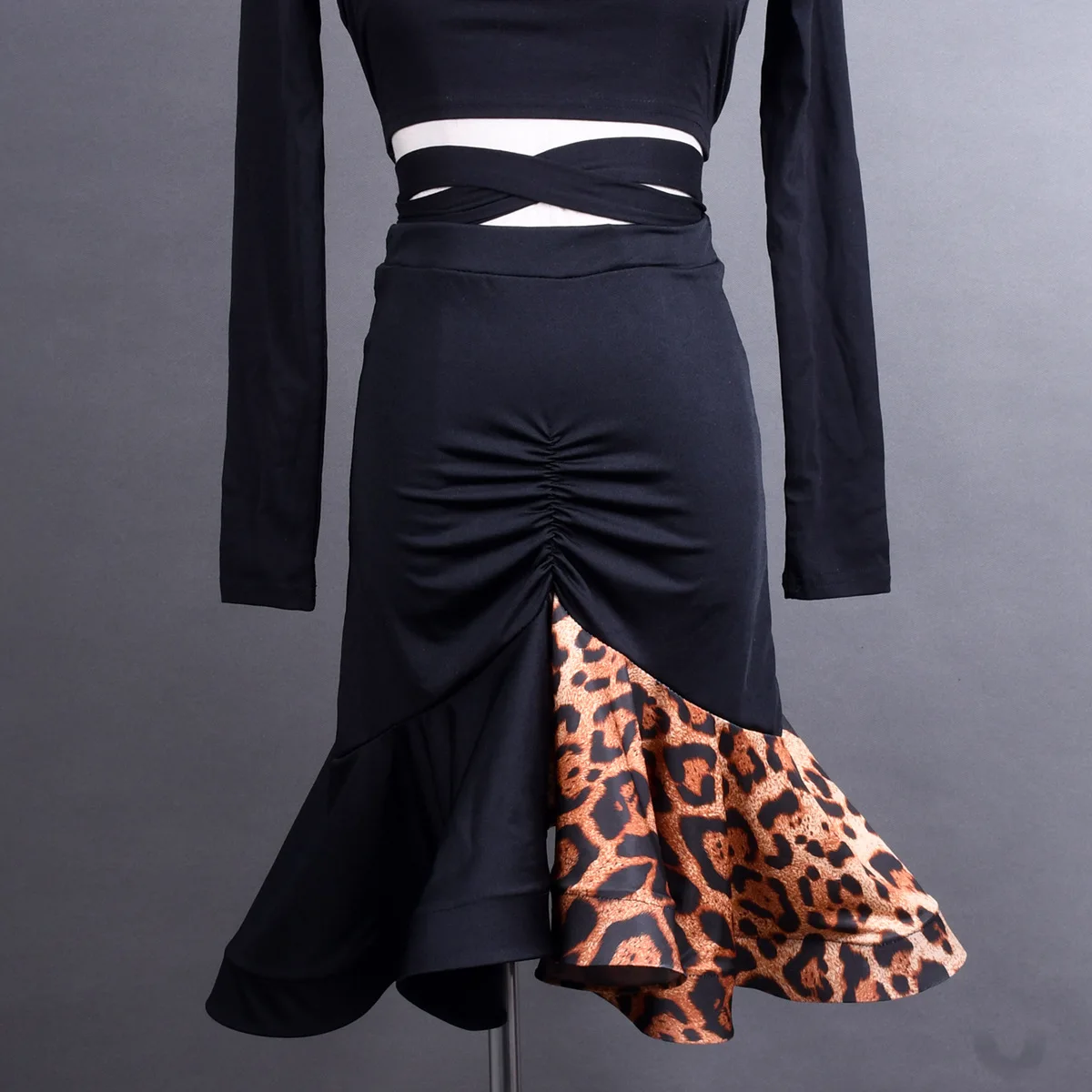 

2021 Latin Dance Skirt Sexy Leopard Fishtail Bone Practicing Skirt Tango Chacha Rumba Samba Clothing Female Adult Practice Wear