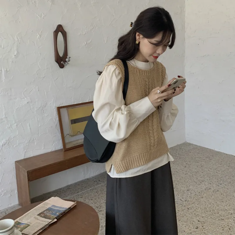 Женский осенне-зимний винтажный уютный свитер без рукавов Вязаный топ с