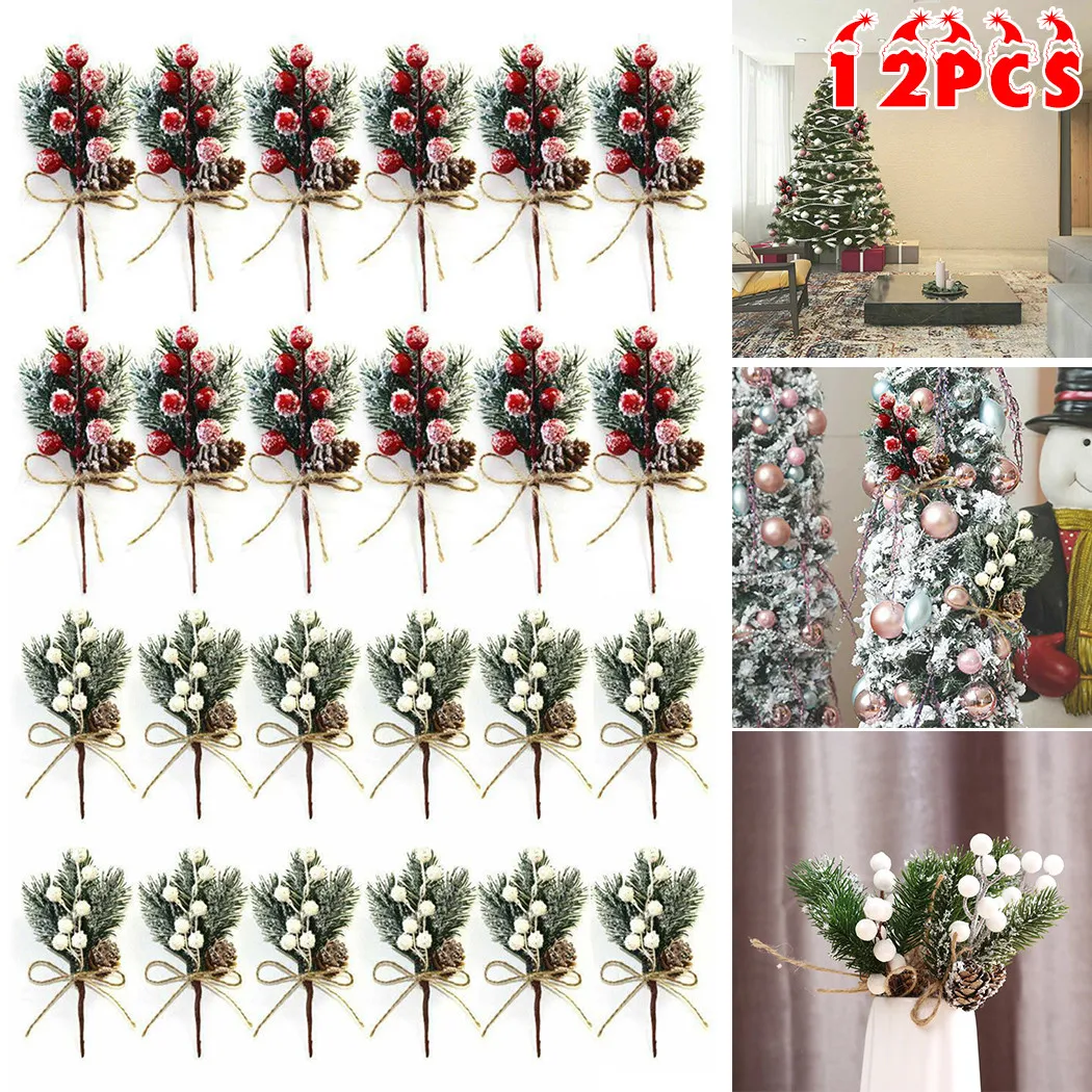 

12pcs Christmas Simulation Berry Bouquet Artificial Pine Berry Xmas Decor Holly Flower Home Decor Christmas Branch Ornament
