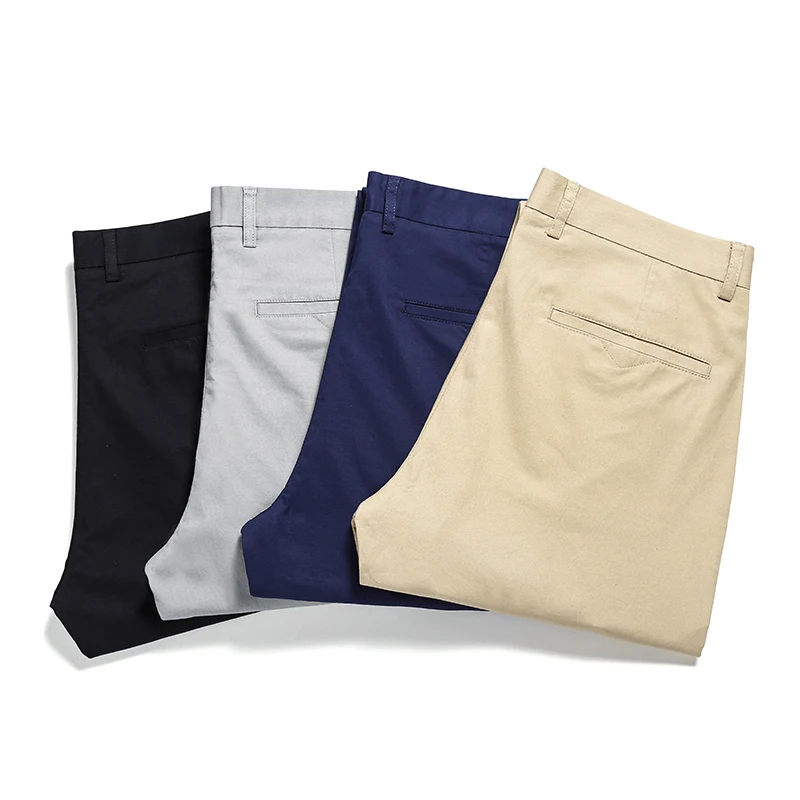 2021 Summer New Men's Thin Cotton Khaki Casual Pants Business Solid Color Stretch Trousers Brand Male Gray Plus Size 40 42 | Мужская