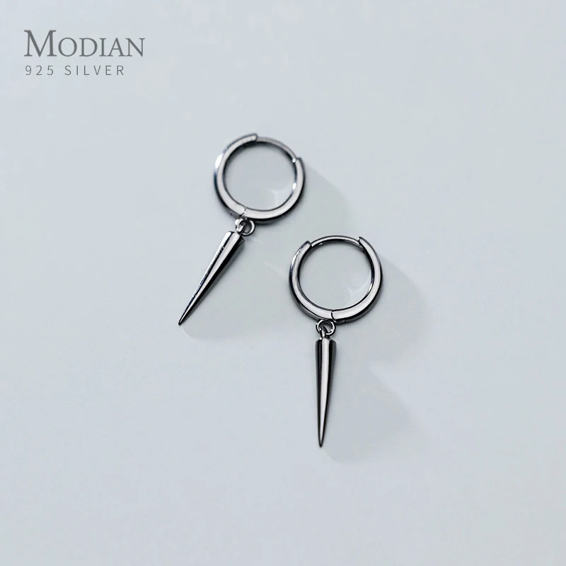 

Modian Fashion Black Geometric Cone Hoop Earring for Women Genuine 925 Sterling Silver Simple Earring Fine Jewelry Bijoux