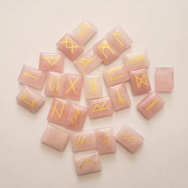 Rose quartz Горячая Распродажа 25 шт. натуральный авантюрин оникс тигровый глаз камень руны викингов амулет набор рейки целебные кристаллы гадание обрушивающиеся камни - Цвет: Rose quartz