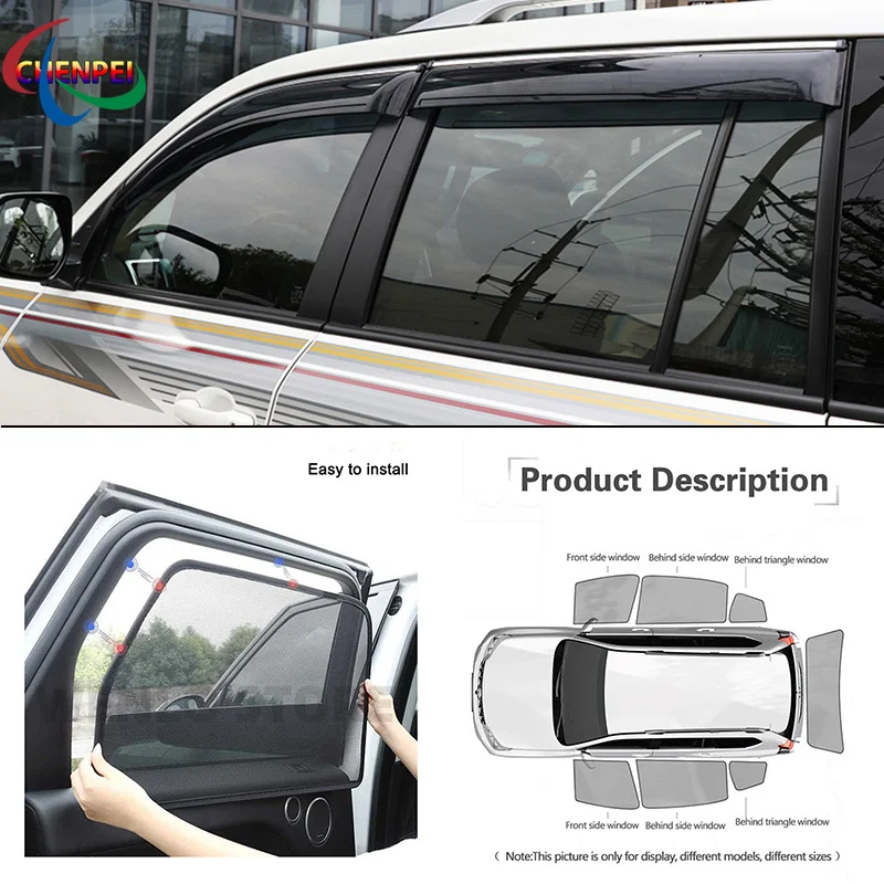 For Toyota Land Cruiser Car Full Side Windows Magnetic Sun Shade UV Protection Ray Blocking Mesh Visor Decoration Accessories