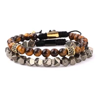 natural stone pyrite brown tiger eye beaded friendship braided cord bracelet men jewelry gift