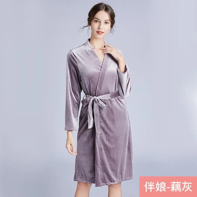 Bridesmaid2 Розовый сексуальный халат для невесты, вельветовое кимоно, халат, платье, ночная рубашка для леди, вышивка, осенняя Домашняя одежда, M L XL - Цвет: Bridesmaid2