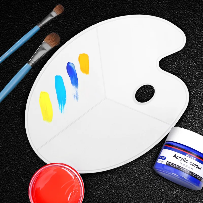 

3 Line White Plastic Oval Artist Paint Palette Tray with Thumb Hole for Acrylic Oil Watercolor Painting Holding and Mixing Color
