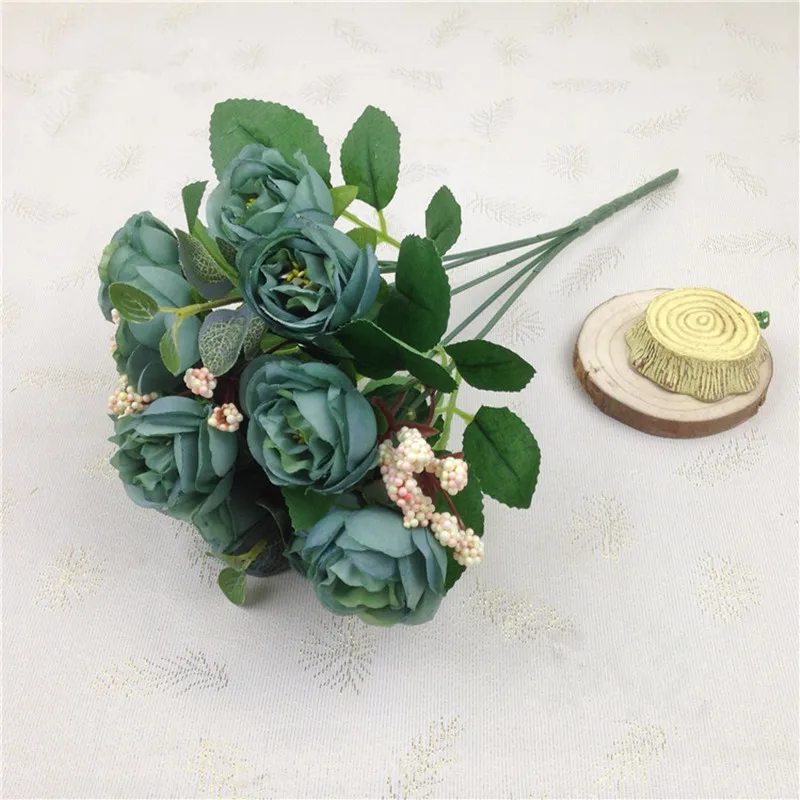 Европейский Букет из 10 искусственных цветов свадебная шелковая ткань