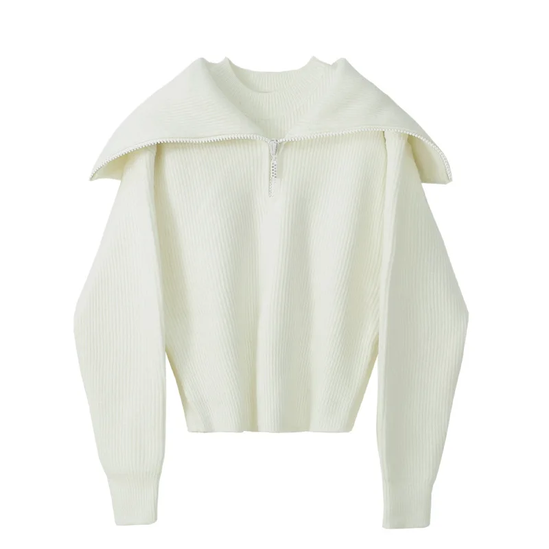 

Autumn Elegant Variable Knitted Women Sweater Crop Top Turtleneck Fashion Elegant Fake 2 Pieces Long Sleeve Thicken Warm Jumper