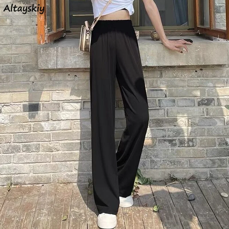 

Casual Pants Women Elastic Waist Spring Solid Chic Mujer Students BF Style Mopping Trouser All-match Feminine Basic Straight Ins