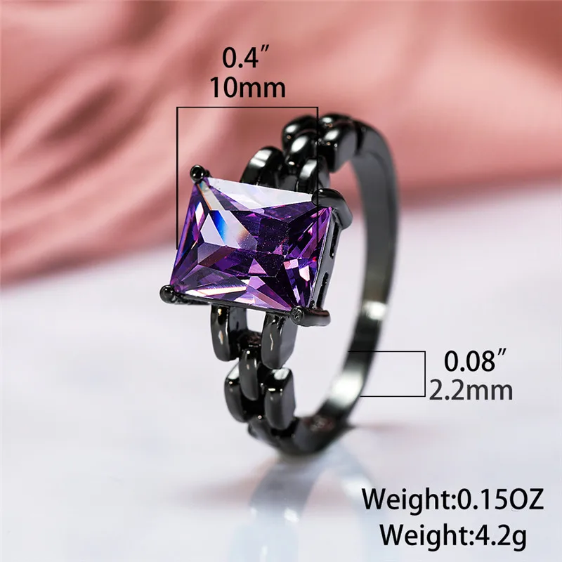 Geometric Red Purple Crystal Zircon Chain Rings For Women Vintage Fashion Black Gold Engagement Ring Female Birthstone Jewelry | Украшения