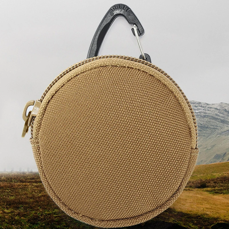 

Safty Coin Purse Round Coin Holder Mini Oxford ClothHeadphone bag Zipper Pocket Army Bag Key Wallet Outdoor Bag With Buckle