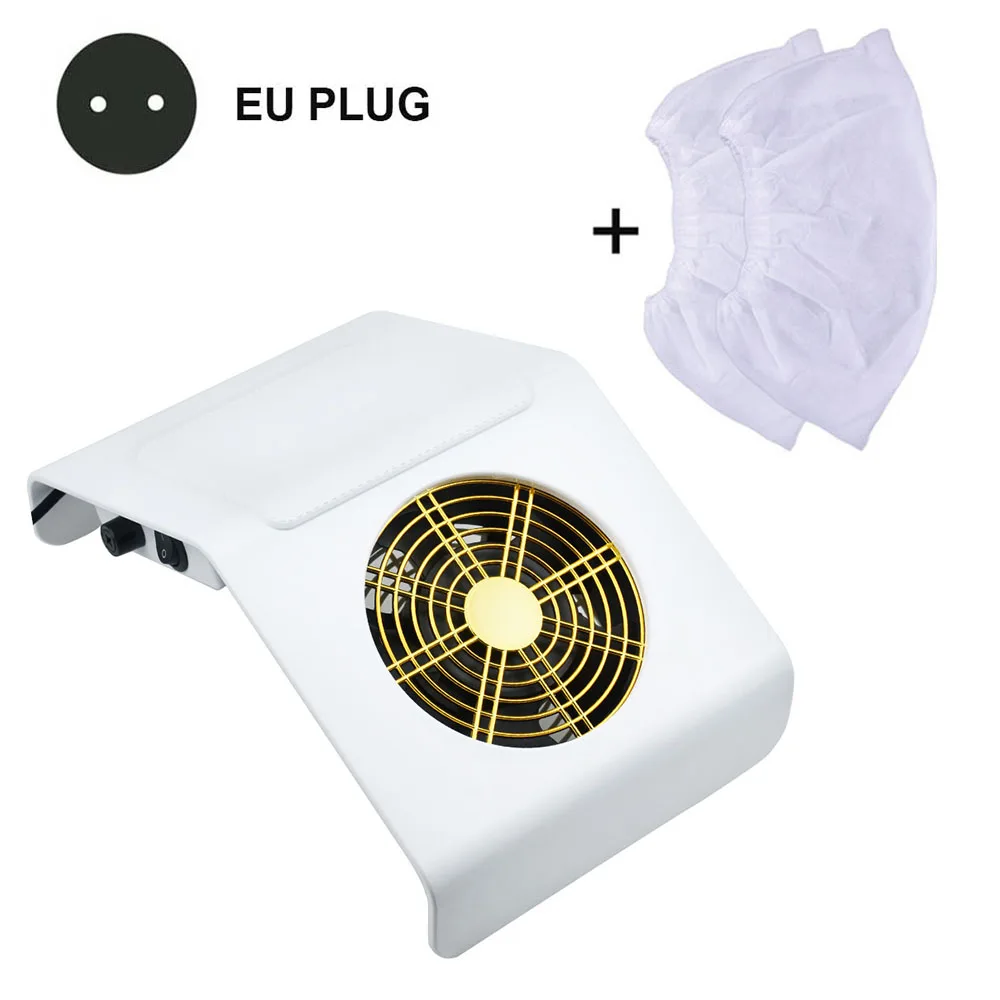 EU PLUG 40 Вт Мощный вакуумный всасывающий пылесборник для ногтей, Пылезащитный фильтр, оборудование для дизайна ногтей, инструмент для маникюра и 2 мешка для сбора пыли - Цвет: EU PLUG