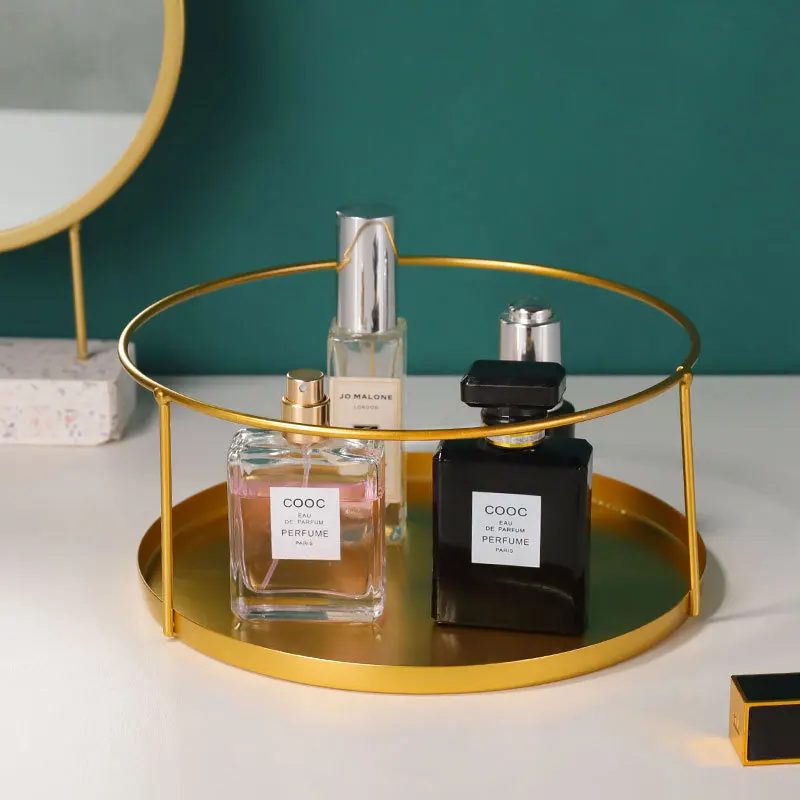 

Modern Simple Multifunctional Single-layer Round Iron Tray Cosmetic Storage Bedroom Desktop Jewelry Storage Rack Home Decore