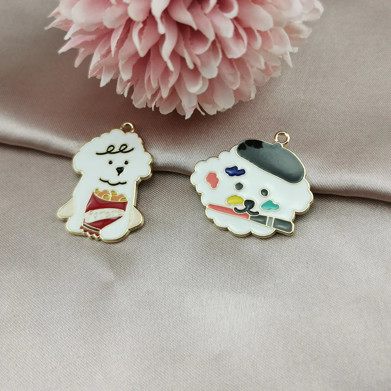 

IO39F-38DH BULK! 10 Maltese Dog Charm with Popcorn Pet Dog Charm or Pendants for Jewelry Making DIY Finding Tiny Dog Charm