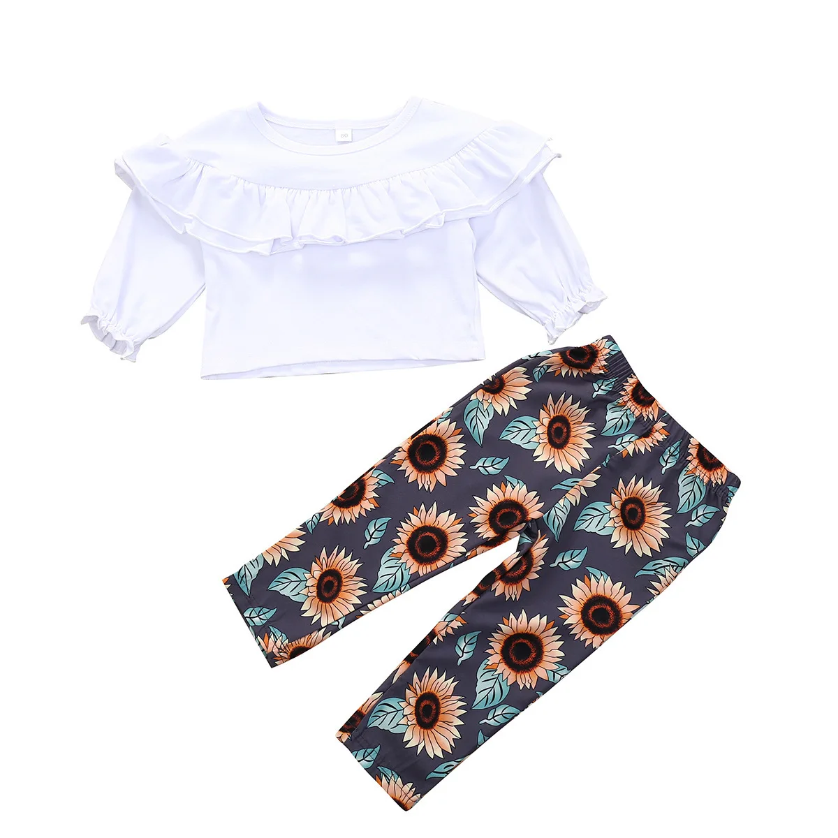 

Infant Girls Sunflower Printed Long Sleeve Outfits Kids Ruffled Tops Pants Set
