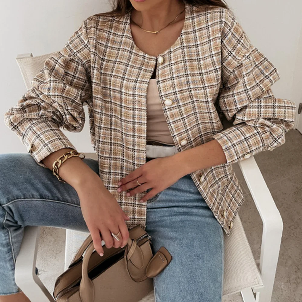 

2021 Spring Women Fashion Short wild Jacket Coat Women Vintage Long Sleeve Female Outerwear Chic Tops