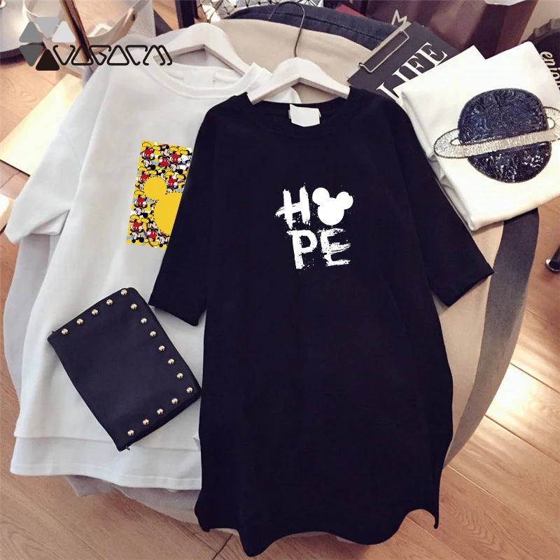 Женское платье с принтом Минни, Одежда Harajuku, мини-платья, свободное черное Повседневное платье с героями мультфильмов, большой размер, модное платье 4XL Mujer