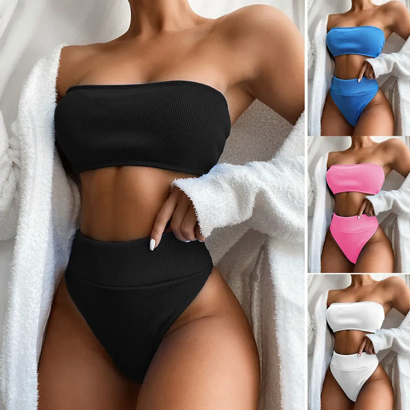 

Womens Solid Color High Waisted Bikini Set Summer Bathing Suit Swimsuit