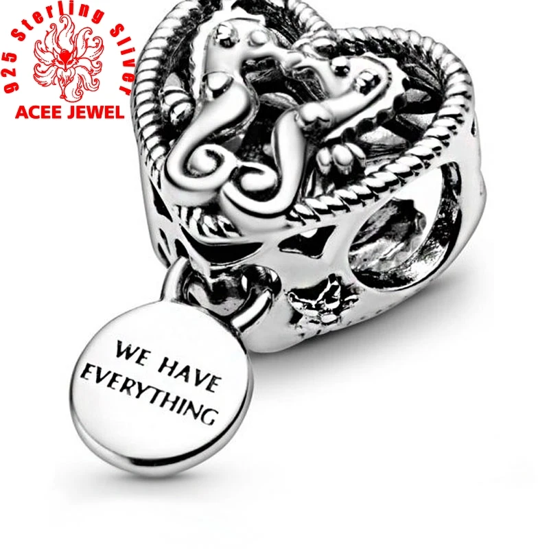 

FURUYA Authentic 925 Sterling Silver Openwork Seahorses Heart Charms Beads fit Original pandora Bracelets Women DIY Jewelry