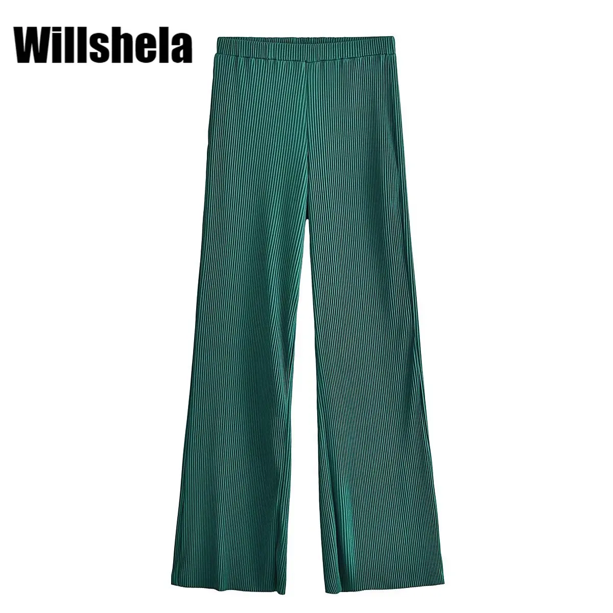 

Willshela женские модные однотонные плиссированные брюки винтажные с высокой талией с эластичной резинкой на талии элегантные женские брюки ши...