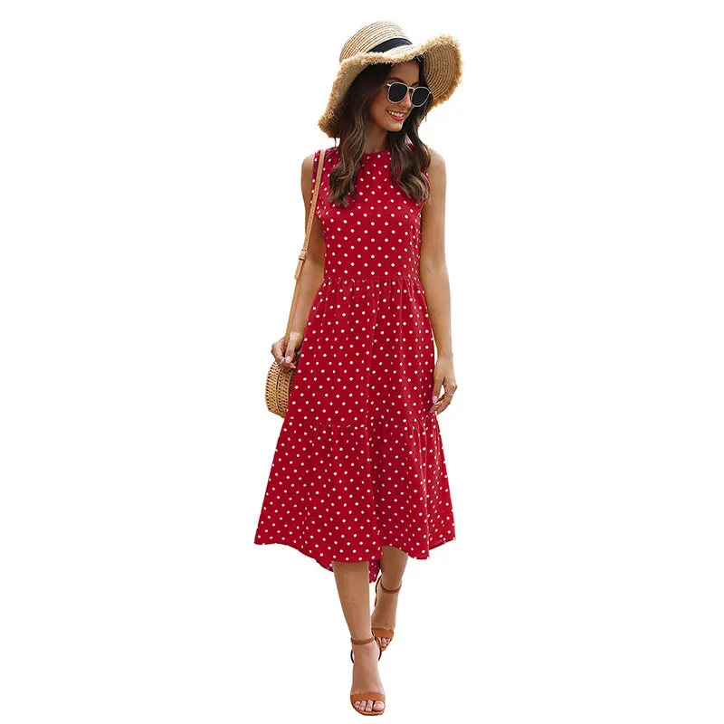 

2020 Summer New Women's Dress Sleeveless Polka Dot Printed Irregular Dress Ladies Elegant Vintage Party Dresses Vestidos