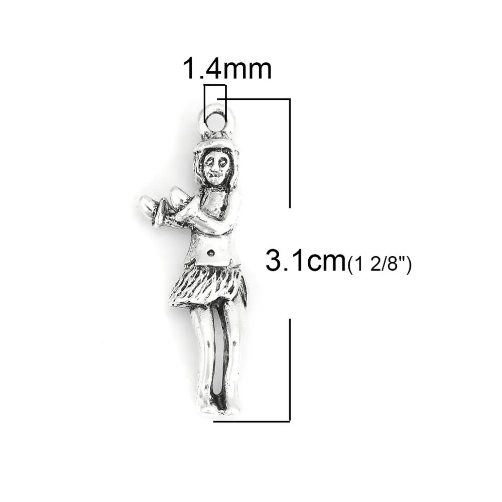DoreenBeads Fashion Zinc Alloy 3D Pendants Hula Dancer Girls Antique Silver Color Charms Jewelry DIY Findings 31mm x 11mm 4 PCs | Украшения
