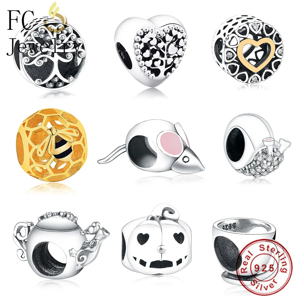 FC ювелирное изделие, браслет Pandora, 925 серебро, мультяшное животное, мини мышка, розовый цвет, эмаль, бисер, изготовление, Берлок