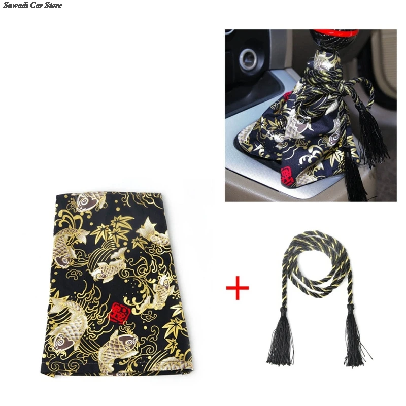 

Universal Car Accessories Pattern Style Canvas Katana Shift Lever Dust Cover Racing Black Koi Button Collars Cover Japanese