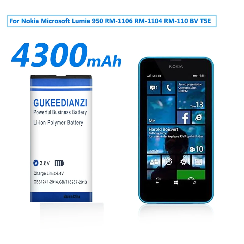 

GUKEEDIANZI 4300mAh BV-T5E / BVT5E / BV T5E Replacement Batteries For Microsoft Lumia 950 Battery RM-1106 RM-1104 RM-110 battery