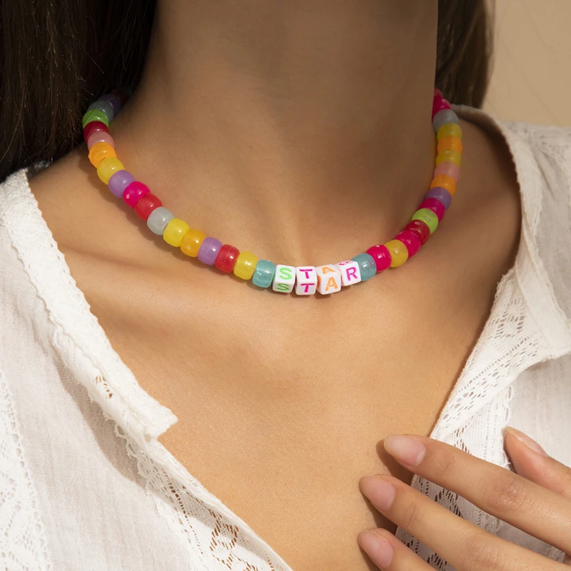 

Women Jewelry Acrylic Beads Necklace Popular Design Hot Selling Bohemia Style Choker Necklace For Girl Fine Accessories