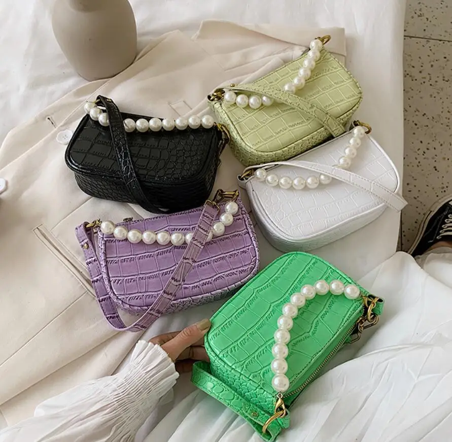 

Crocodile pattern Pearl Tote bag 2020 New High-quality Leather Women's Designer Handbag Chain Shoulder Messenger Bag Armpit bag