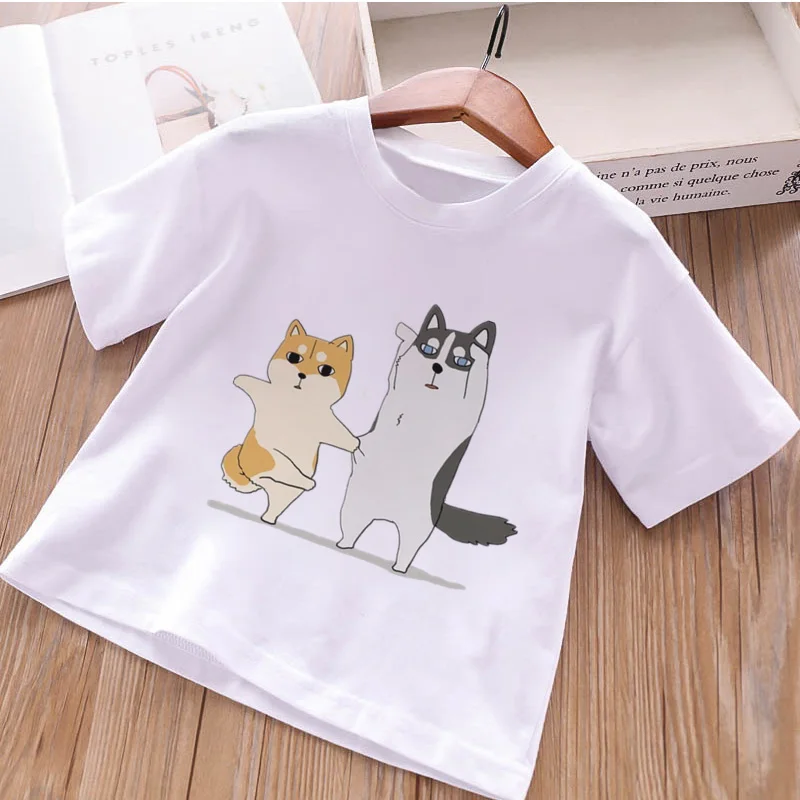 Harajuku Cartoon Cotton Girls Shirt New Fashion Vintage T Shirt Kid Cute Dog Animal Print Punk Rock Streetwear Boys Tshirts