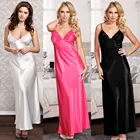 Пикантная женская ночная рубашка, шелковая атласная пижама, длинная Пижама, нижнее белье, ночная рубашка, однотонное платье-макси, Женская кружевная Домашняя одежда, Халат