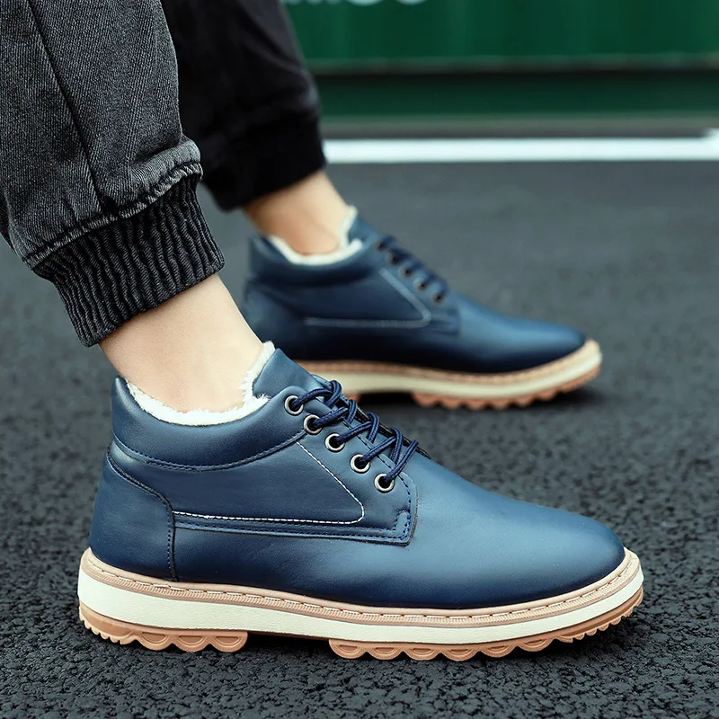 Men's Winter Shoes high-top boots leather waterproof youth all-match plus velvet warm casual shoes Male Sneakers
