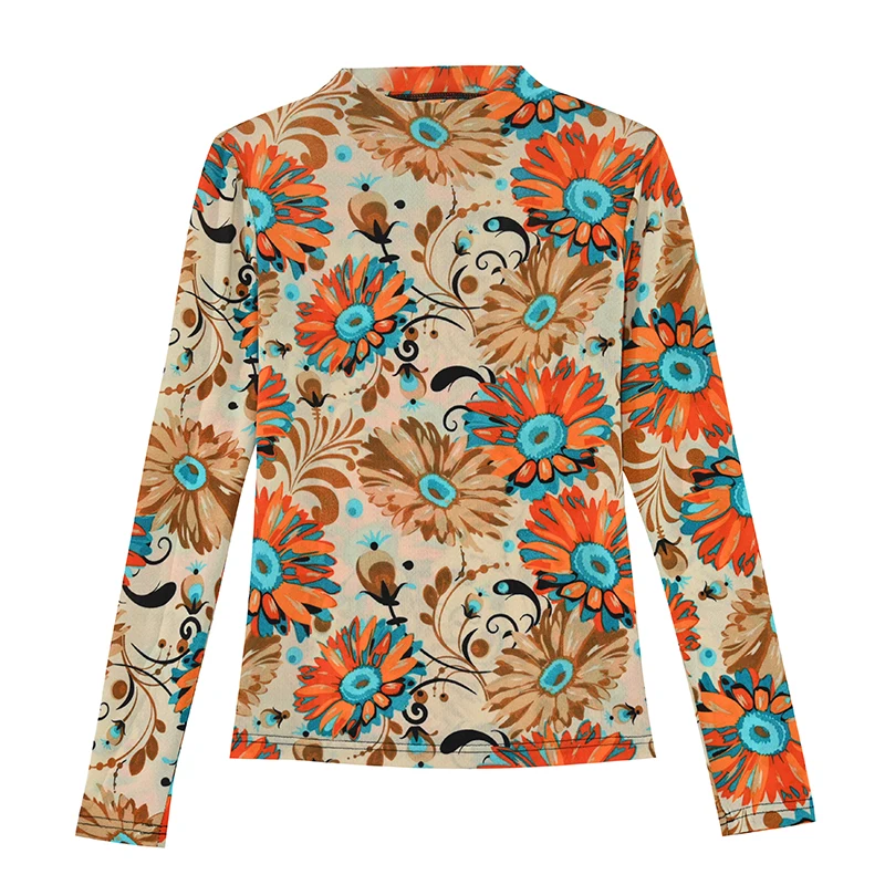 

COIGARSAM Blouse Women Spring 2021 New Full Sleeve Floral Turtleneck Blusas Womens Tops And Blouses