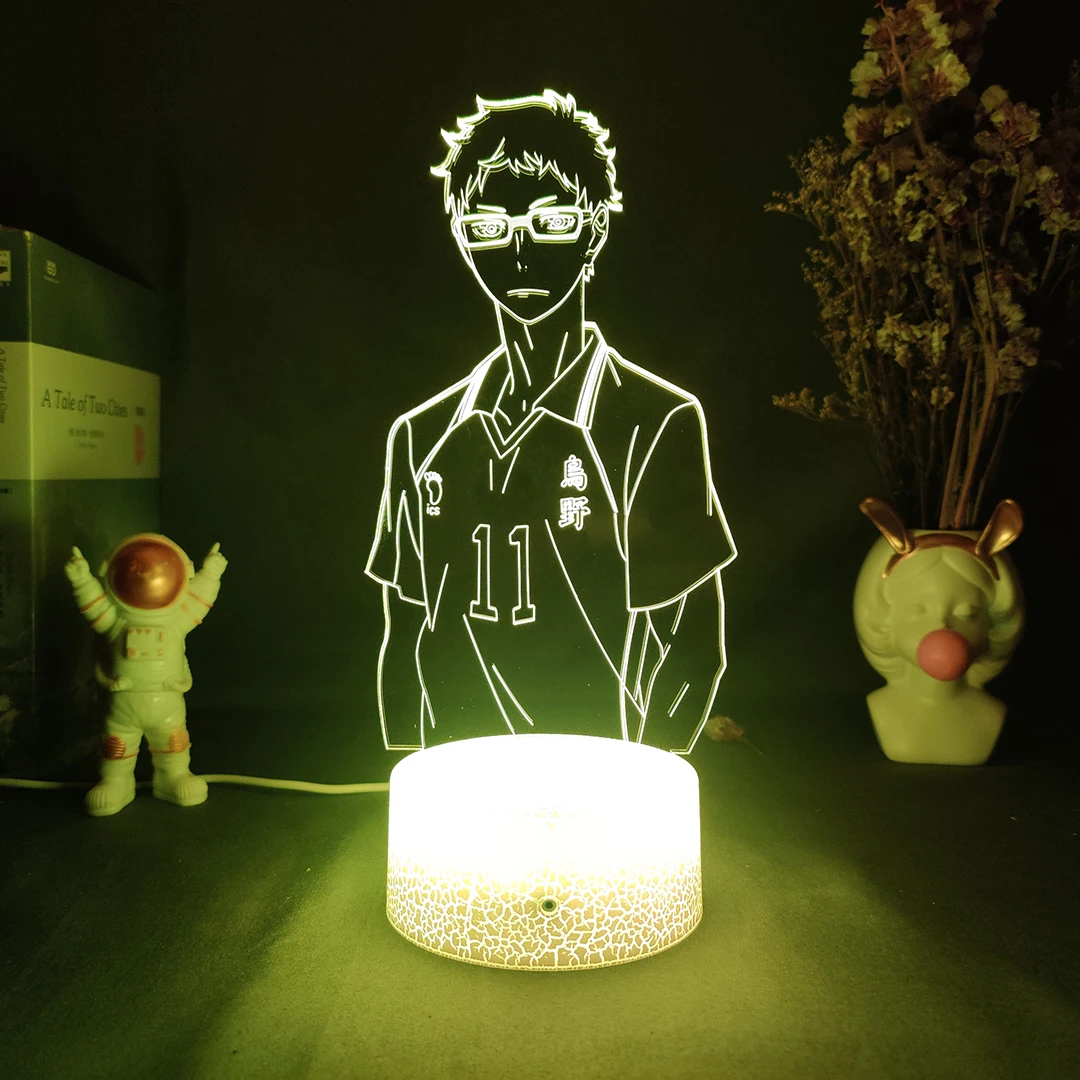 Anime Haikyuu Karasuno Tsukishima Character 3D Night Lamp Kei Number 11 Manga Visualization LED Sensor Lights 5V USB | Лампы и
