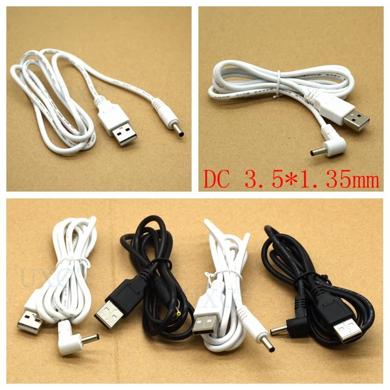 

DC Power Adapter Plug USB Convert To 3.5X1.35 Mm 3.5*1.35mm Black Shape Right Angle Jack With Cord Connector Cable 1m White