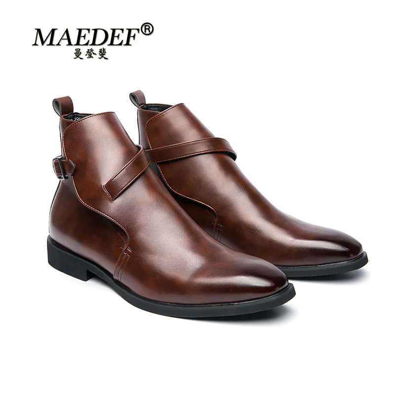 

MAEDEF Fashion Men's Leather Boots British Style Men Classic Casual Business Shoes Ankle Boots Men Black Brown Plus Size 38-48