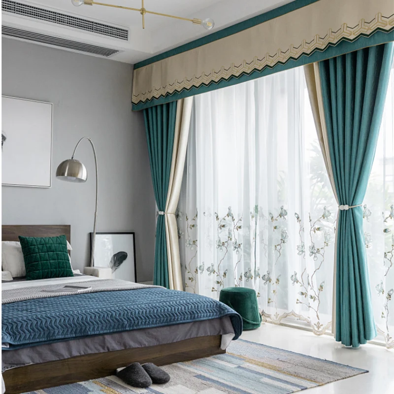 Элегантные тюлевые шторы с голубыми цветами и вышивкой для гостиной легкие