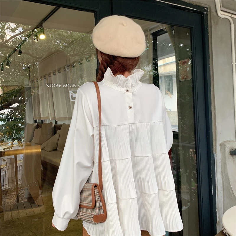 

Fashion Brand Spring Autumn Red Womens Tops and Blouses Loose Stand Sweet Style Shirts Long Sleeve Blusas Mujer De Moda New