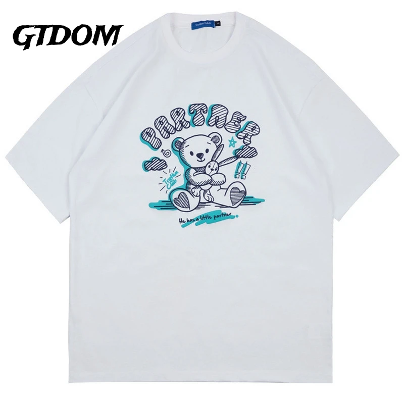 

GTDOM Men Cartoon American Hip-hop Street Loose It Goes With Everything Short Sleeve T-Shirt 2021 Spring New O-Neck T-Shirt