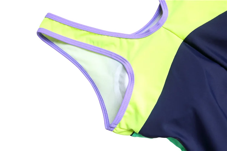 Girl Professional Water Sport One Piece Patchwork SwimSuit Female Push Up Bathing Suit Beach Surfing Quick-Dry SwimWear FreeShip