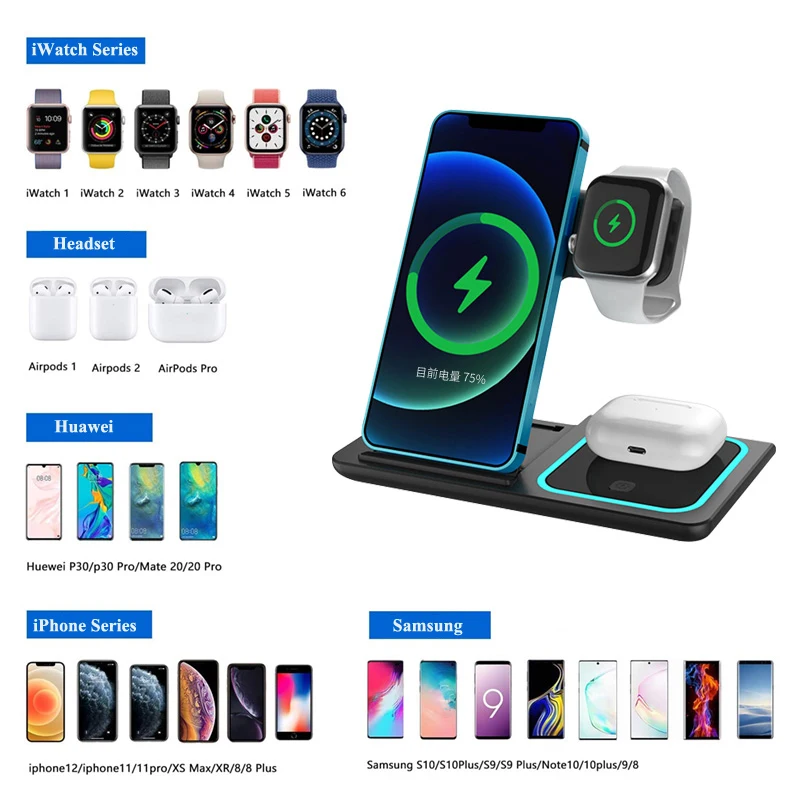 wireless charger 3 in 1 15w foldable wireless charging station for iphone 13 pro max 12 11 7 8 plus airpods pro watch samsung free global shipping