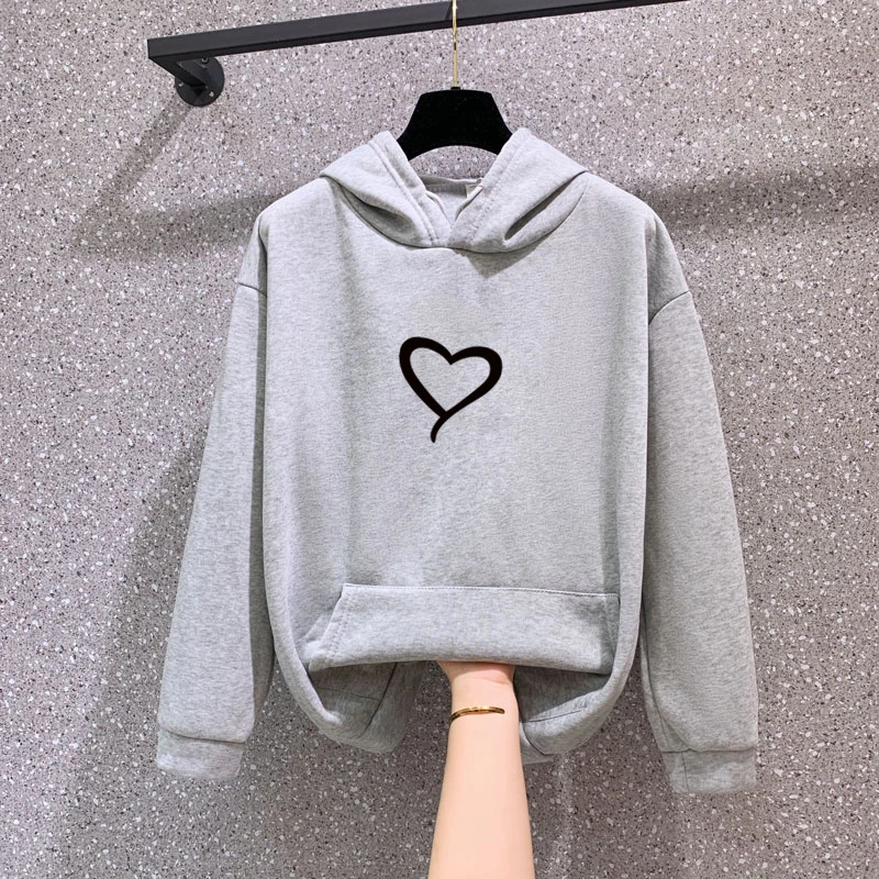 

Женские пуловеры, толстовки, флисовая толстовка с длинным рукавом, женская одежда с принтом сердечек, свитшоты оверсайз 200 г, женские осенни...