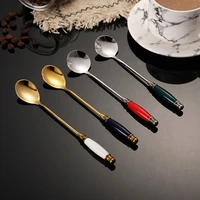 beautiful stainless steel teaspoons coffee ice cream honey spoon with tempered ceramic handle tableware kitchen accessories