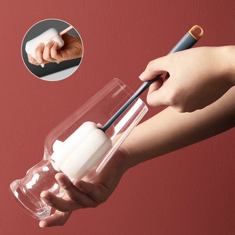 Длинная ручка с крючком мягкая губчатая щетка для очистки винных стеклянных