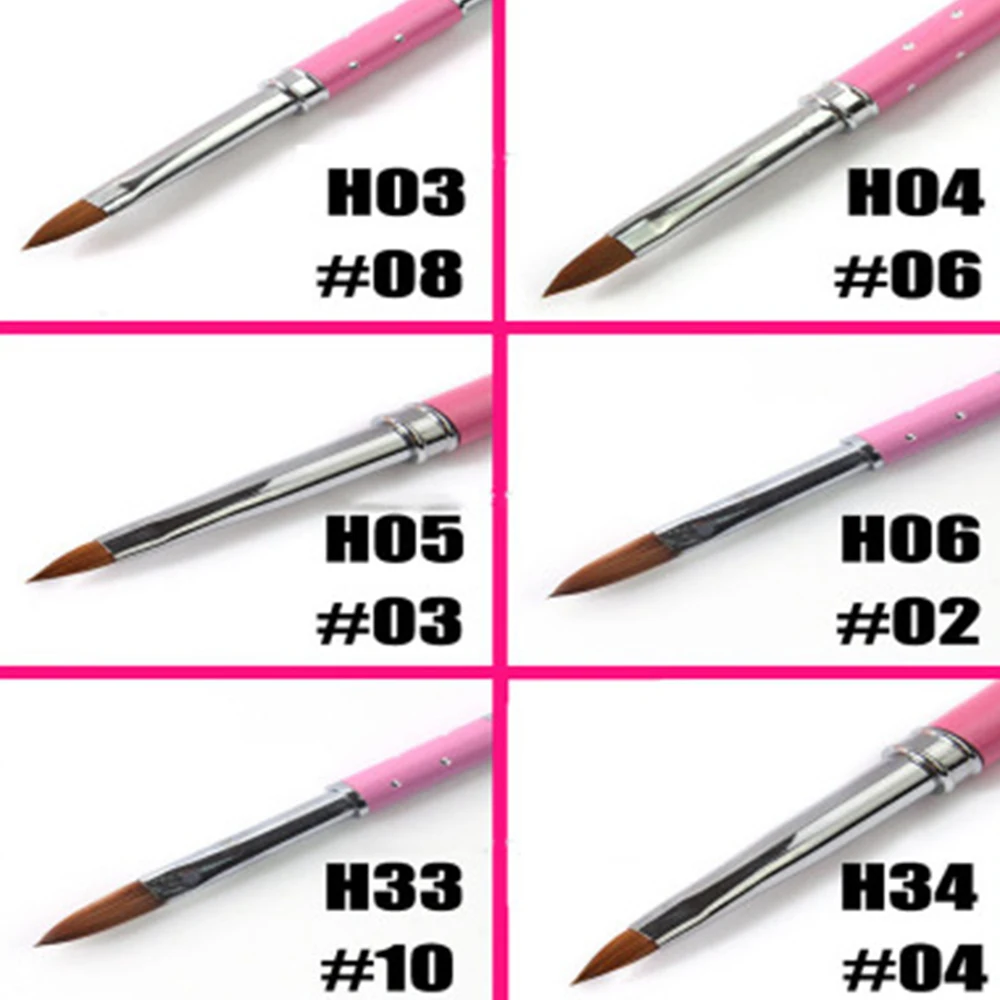 Акриловая кисть для нейл-арта металлическая ручка с бриллиантами колонковый