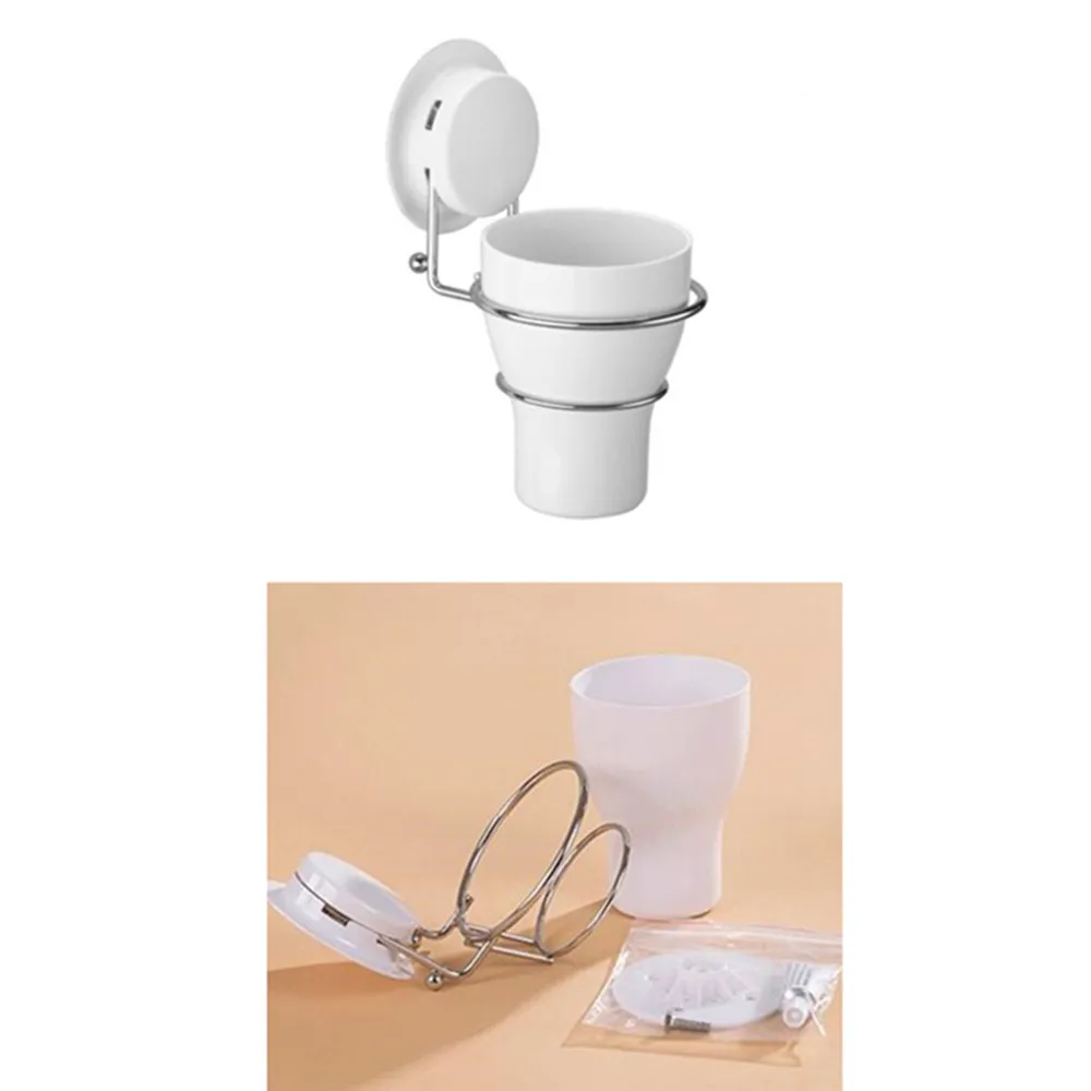 

1set Single Cups Holder Bathroom No Punching Tray Rack Suction Cup Toothbrush Tumbler Holder Wall Bath Cup Rack QLY1066