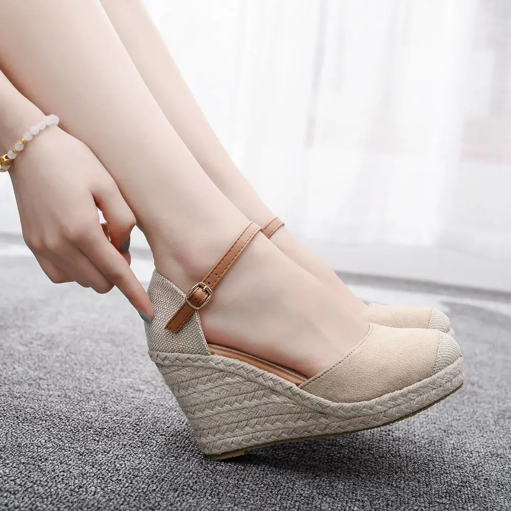 

Large Size Multicolored Sandals Muffins shoe High Heels Fashion Womens Shoes 2021 Suit Female Beige Mary Jane Clogs Wedge Round