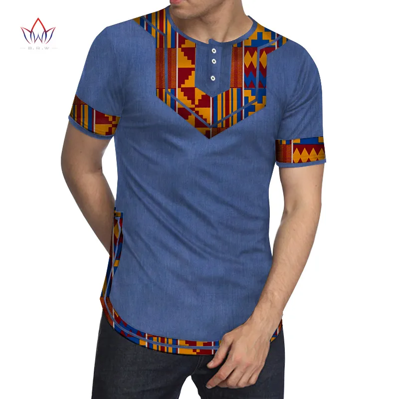 Мужские лоскутные Футболки с коротким рукавом африканская одежда Bazin Riche